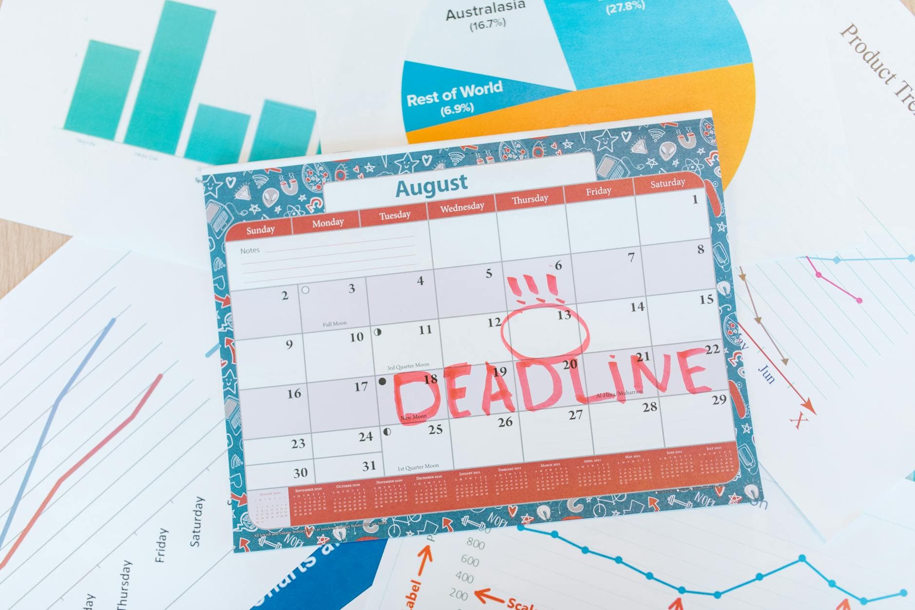 Production planner reviewing a multi-week schedule with sticky-note milestones.